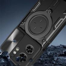 Удароустойчив гръб TPU кейс Slide Camera Case Magnetic Finger Ring Car Holder за Huawei Pura 70 Ultra - черен