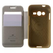 Луксозен силиконов калъф Wow Bumper S-View за Samsung Galaxy J1 J100 - Mercury Goospery / златен