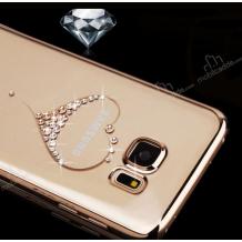 Луксозен силиконов калъф / гръб / с камъни за Huawei Y5 2 / Y5 II / Y6 II Compact - прозрачен със златист кант / сърце