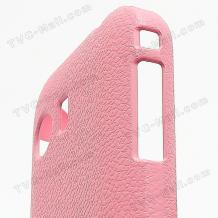 Заден предпазен твърд гръб / капак / за Samsung Galaxy Y S5360 - розов / имитиращ кожа