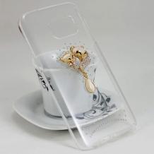 Луксозен твърд гръб с камъни за Samsung Galaxy S7 G930 - прозрачен / котета