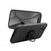 Удароустойчив силиконов кейс гръб Roar Amber Case Magnetic Finger Ring Car Holder iPhone 14 – черен със защита за камерата