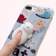 Луксозен силиконов калъф / гръб / TPU 4D Squishy за Apple iPhone 7 / iPhone 8 - син / Cat