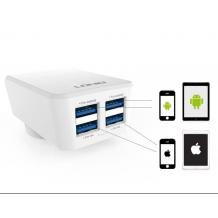 Оригинално зарядно устройство LDNIO DL-AC62 - 4.2A / 4 USB Port AC Adapter за Apple iPhone 5 / iPhone 5S / iPhone SE / iPhone 6 / iPhone 6S / iPhone 7 / iPhone 7 Plus / iPhone 8 / iPhone 8 Plus - бяло с червено