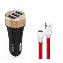 Оригинален USB кабел LDNIO C50 Car Charger 12V / 3 USB порта и USB кабел 5.1A за Samsung , LG , HTC , Sony, Nokia, Huawei , ZTE, BlackBerry и др. - черно / червено