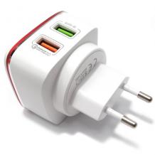 Оригинално зарядно устройство LDNIO A2405Q Qualcomm Quick Charge 2.0 220V с 2 USB порта 5V /4.2A за Apple iPhone 5 / iPhone 5S / iPhone SE / iPhone 6 / 6S / 7 / 7 Plus / 8 / 8 Plus - бяло с червено