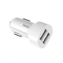 Универсално зарядно за кола HOCO Z2A 2xUSB - кабел Apple Lightning - бяло