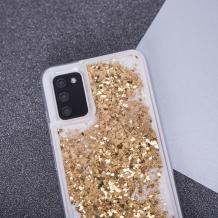 Луксозен твърд гръб / кейс 3D Water Case за Xiaomi 12 Pro - прозрачен / течен гръб с брокат / златист