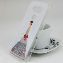 Луксозен силиконов калъф / гръб / TPU Mopal за LG G5 - момиче със сребриста рокля / брокат