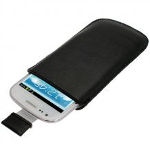 Кожен калъф с издърпване за Samsung I8190 Galaxy S3 mini / S III mini - черен