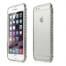 Луксозен метален бъмпер / Bumper Round Diamonds за Apple iPhone 6 4.7'' - сив с камъни