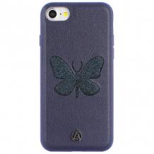 Луксозен кожен твърд гръб Luna Aristo за Apple iPhone 7 / iPhone 8 - син / пеперуда