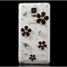 Луксозен твърд гръб / капак / 3D с камъни за Samsung Galaxy Note 4 N9100 - прозрачен / черни цветя
