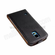Кожен калъф Flip тефтер със силиконов гръб за Samsung Galaxy S5 mini G800 - черен