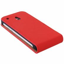 Кожен калъф Flip тефтер за HTC One Mini M4 - червен / гравирана кожа