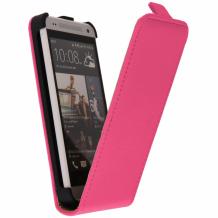 Кожен калъф Flip тефтер за HTC One Mini M4 - розов / гравирана кожа
