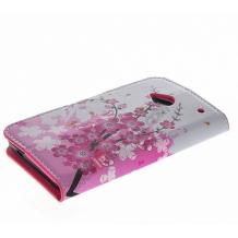 Кожен калъф Flip тефтер със стойка за HTC One M7 - Peach Blossom