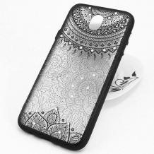 Луксозен твърд гръб със силиконов кант и камъни за Samsung Galaxy J5 2017 J530 - прозрачен / черна мандала