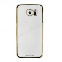 Твърд гръб / капак / Meephone за Samsung Galaxy S6 G920 - прозрачен със златен кант