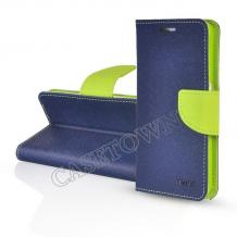 Кожен калъф Flip тефтер Mercury GOOSPERY Fancy Diary със стойка за Alcatel One Touch Idol 3 5.5" - тъмно синьо и зелено