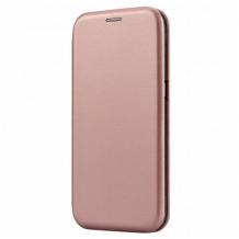 Луксозен кожен калъф Flip тефтер със стойка OPEN за Samsung Galaxy A10s -Rose Gold