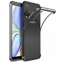 Луксозен силиконов калъф / гръб / TPU за Samsung Galaxy A70 - прозрачен / черен кант