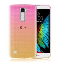 Силиконов калъф / гръб / TPU за LG K10 - розово и жълто / преливащ