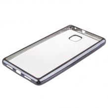 Луксозен силиконов калъф / гръб / TPU за Huawei P10 Lite - прозрачен / тъмно сив кант