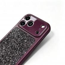 Луксозен силиконов кейс с MagSafe метални бутони и кристали за iPhone 18 Pro Max / 17 Pro Max – Бордо