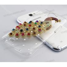 Луксозен заден предпазен капак с камъни за Samsung Galaxy Note 2 II N7100 - паун / прозрачен