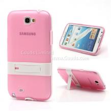 Силиконов калъф / гръб / TPU със стойка за Samsung Galaxy Note 2 II N7100 - розов / прозрачен