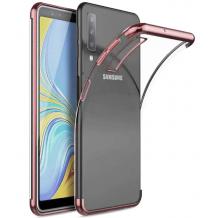 Луксозен силиконов калъф / гръб / TPU за Samsung Galaxy A70 - прозрачен / Rose Gold кант