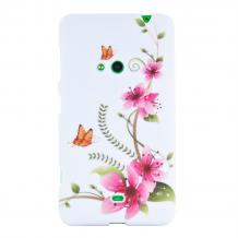Силиконов калъф / гръб / TPU за Nokia Lumia 625 - бял с розови цветя и пеперуди