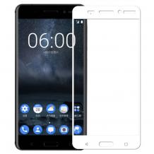 3D full cover Tempered glass screen protector Nokia 6 2017 / Извит стъклен скрийн протектор Nokia 6 - бял