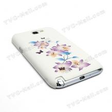 Луксозен заден предпазен / капак / твърд гръб с камъни за Samsung Galaxy Note II Note 2 N7100 - бял с лилави цветя