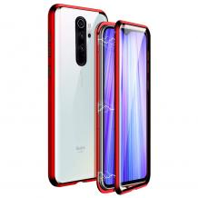 Магнитен калъф Bumper Case 360° FULL за Xiaomi Redmi Note 8 Pro - прозрачен / червена рамка