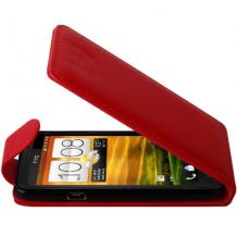 Кожен калъф Flip тефтер за HTC One V - червен