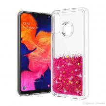 Луксозен твърд гръб 3D Water Case за Samsung Galaxy A20e - прозрачен / течен гръб с розов брокат