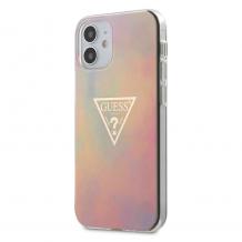 Оригинален силиконов кейс Guess Gold Triangle за Apple iPhone 12 Mini 5.4" - розов / преливащ