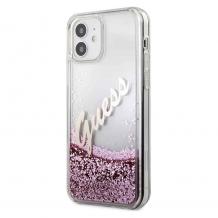 Оригинален кейс 3D Guess Glitter Vintage Case за Apple iPhone 12 Mini 5.4" - розов брокат