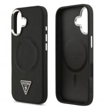 Оригинален калъф / гръб / GUESS Leather Triangle Metal Logo кейс с безжично зареждане MagSafe за Apple iPhone 17 (6.3) - черен