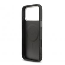 Оригинален калъф / гръб / GUESS Leather Triangle Metal Logo кейс с безжично зареждане MagSafe за Apple iPhone 17 Pro (6.3) - черен