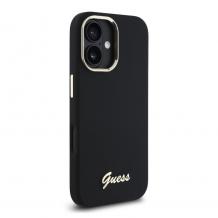 Оригинален калъф / кейс / Guess Silicone Script Metal Logo and Frame iPhone 16 (6.1) - черен гръб