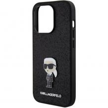 Оригинален калъф / кейс / Karl Lagerfeld Fixed Glitter Ikonik Logo Metal Pin, За iPhone 15 Pro (6.1) черен