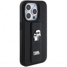Оригинален калъф / кейс  / Karl Lagerfeld Gripstand Saffiano Karl and Choupette Pins за iPhone 15 Pro (6.1) - черен