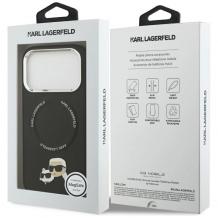 Оригинален калъф / гръб / Karl Lagerfeld Karl and Choupette Pins с безжично зареждане MagSafe кейс за Apple iPhone 17 Pro (6.3) - черен