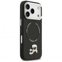Оригинален калъф / гръб / Karl Lagerfeld Karl and Choupette Pins с безжично зареждане MagSafe кейс за Apple iPhone 17 Pro Max (6.9) - черен
