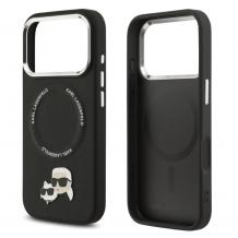 Оригинален калъф / гръб / Karl Lagerfeld Karl and Choupette Pins с безжично зареждане MagSafe кейс за Apple iPhone 17 Pro Max (6.9) - черен