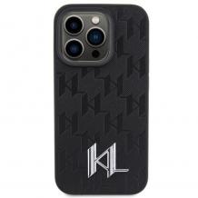 Оригинален калъф / кейс / Karl Lagerfeld Leather Monogram Hot Stamp Metal Logo, За iPhone 15 Pro (6.1) черен