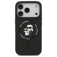 Оригинален калъф / гръб / Karl Lagerfeld Silicone Double Heads And Circle с безжично зареждане MagSafe кейс за Apple iPhone 17 Pro Max (6.9) - черен